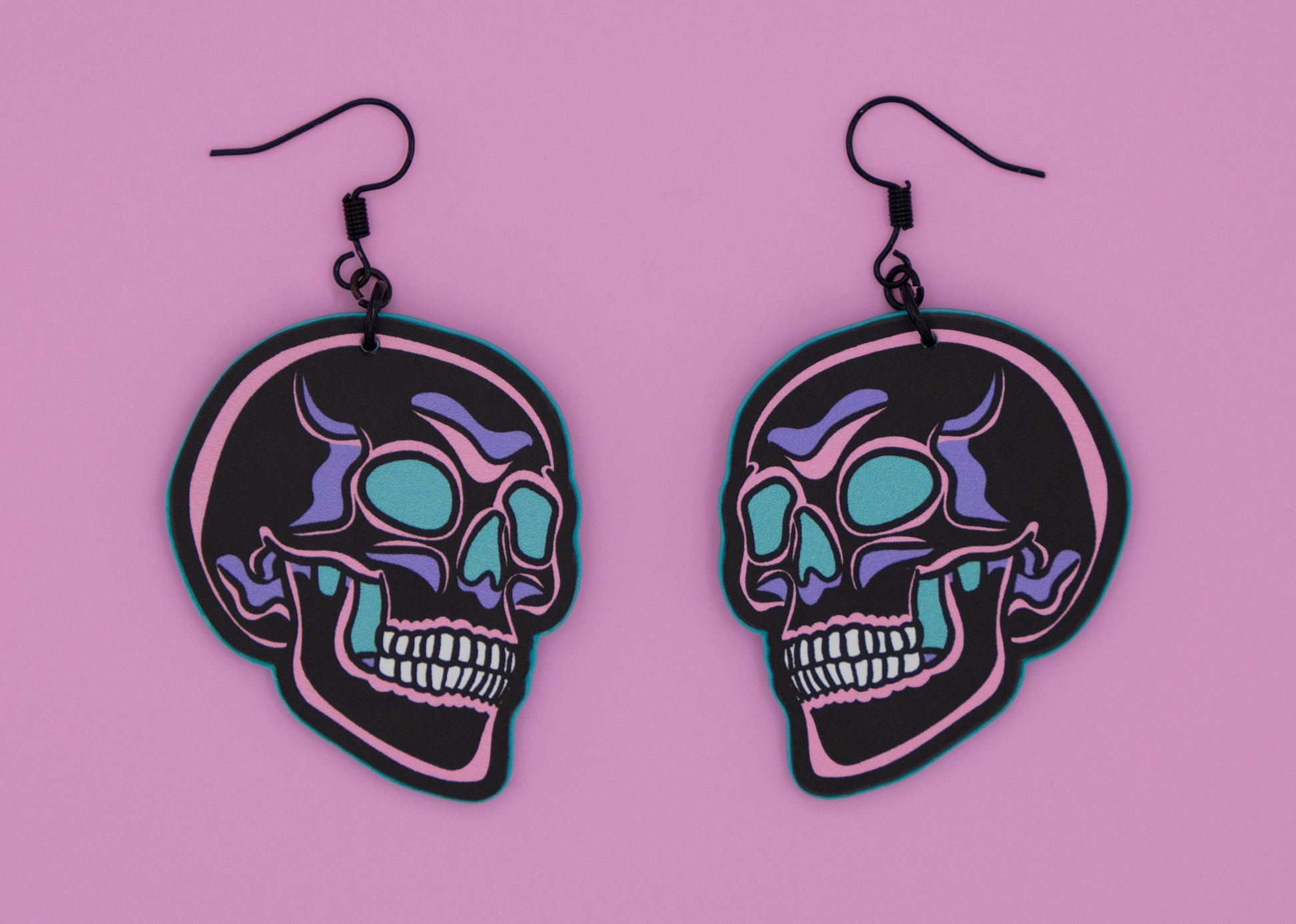 Handmade Original Pretty and Punk Skull Weird Funky Blue Statement Earrings Lightweight Plastic Earrings