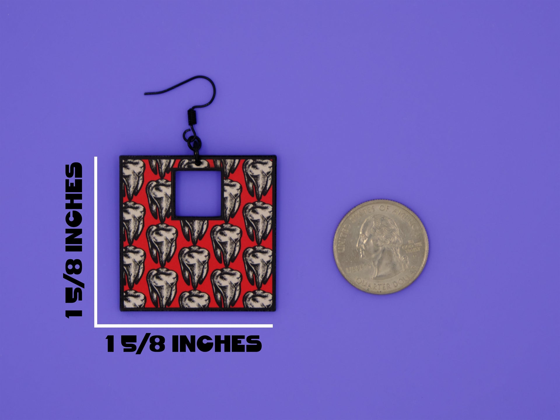 Handmade Original Retro Square Patterned Tattoo Inspired Teeth Tooth Lightweight Plastic Earrings