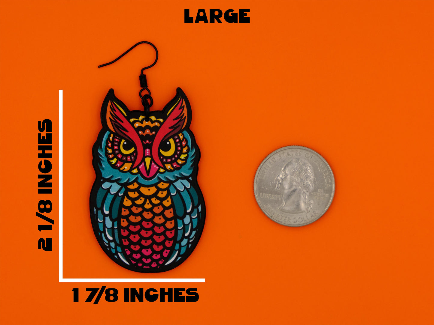 Handmade Original Tattoo Inspired Owl Bird Lightweight Plastic Earrings