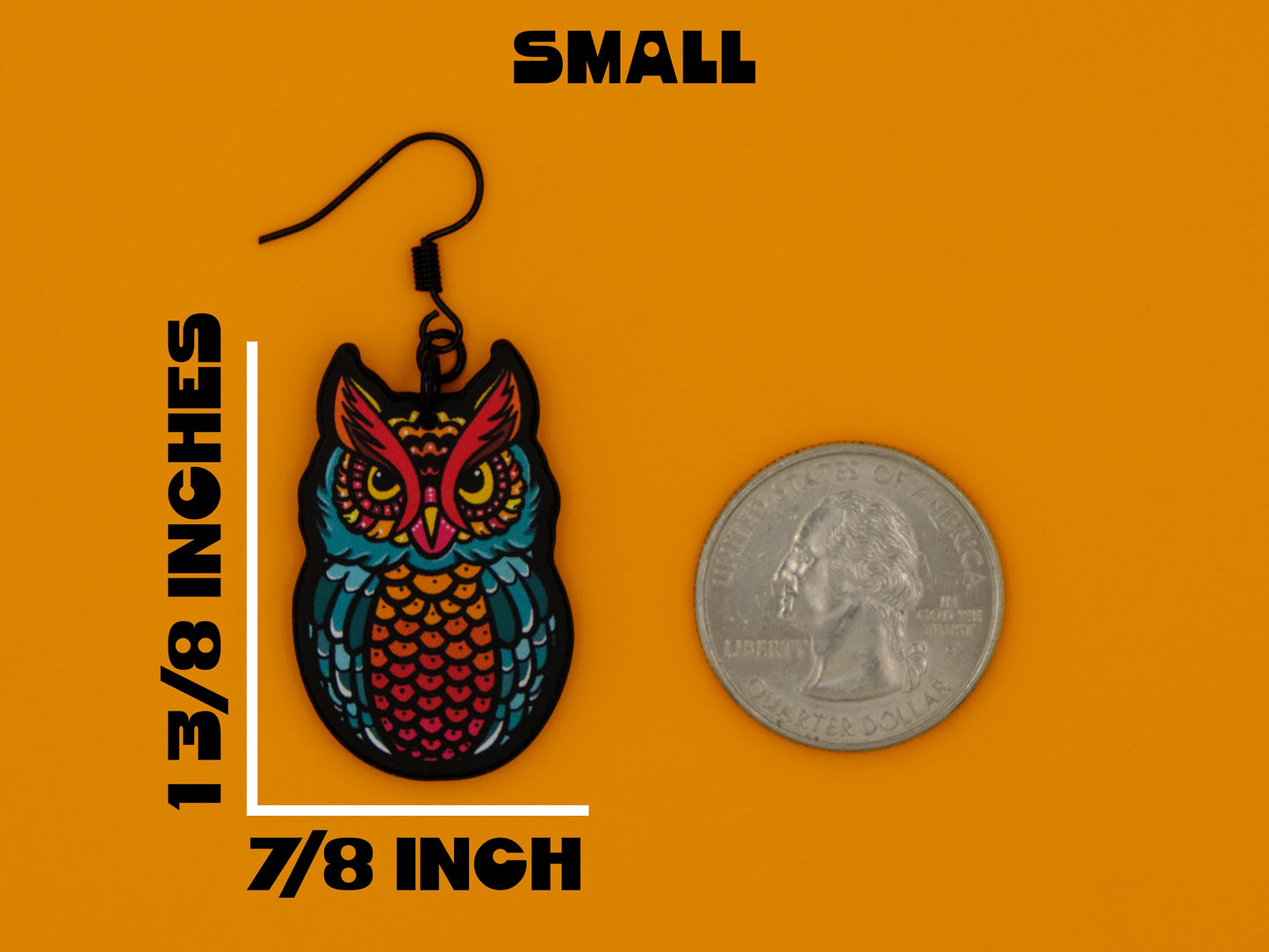 Handmade Original Tattoo Inspired Owl Bird Lightweight Plastic Earrings