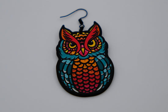 Handmade Original Tattoo Inspired Owl Bird Lightweight Plastic Earrings