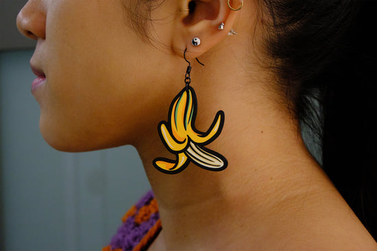Handmade Original Banana Weird Statement Earrings Spring Summer Lightweight Plastic Earrings