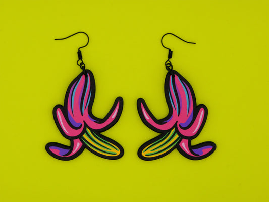 Handmade Original Radioactive Banana Weird Statement Earrings Spring Summer Lightweight Plastic Earrings
