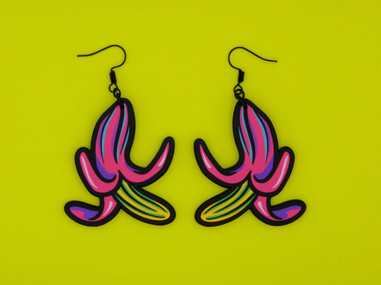 Handmade Original Radioactive Banana Weird Statement Earrings Spring Summer Lightweight Plastic Earrings