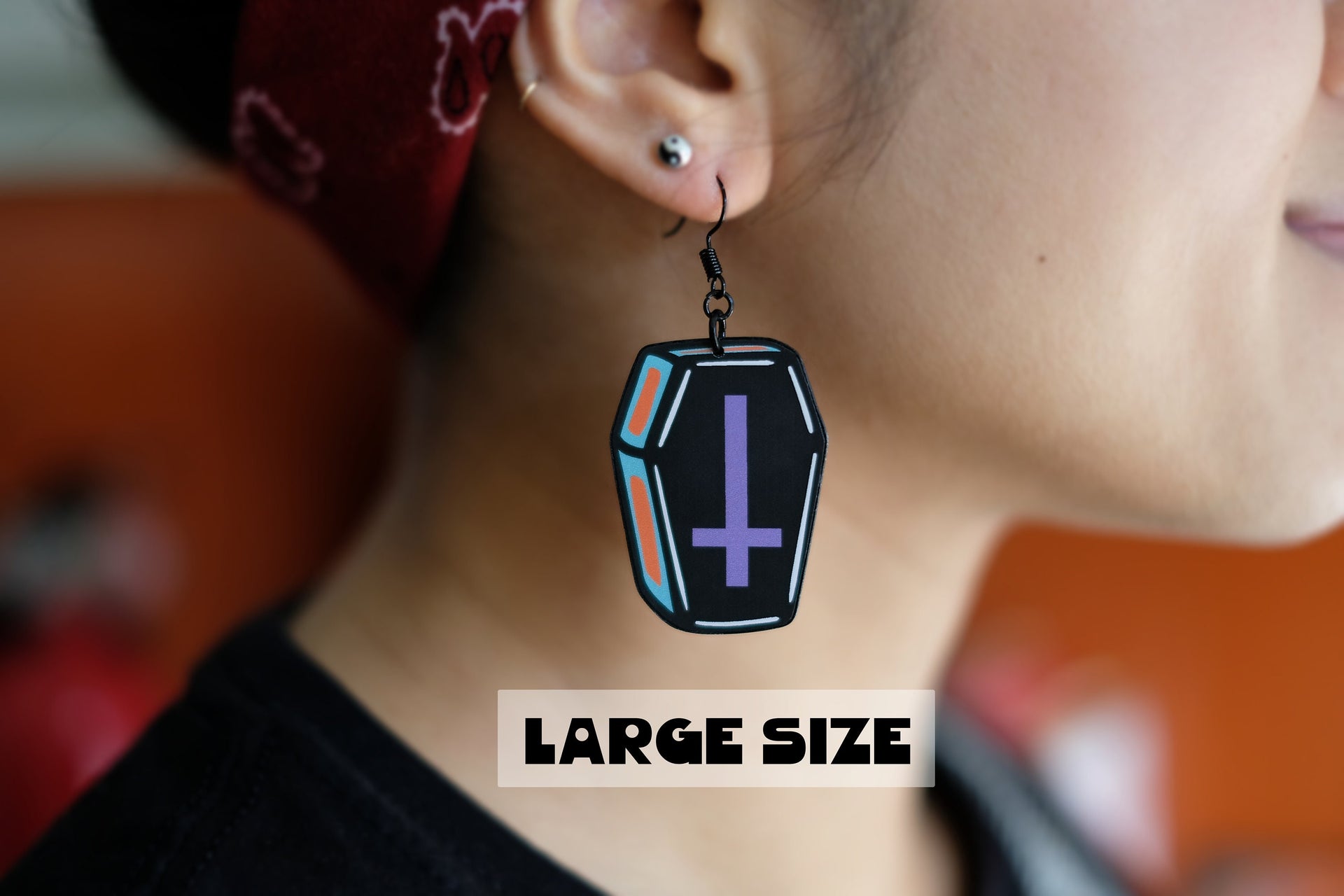 Handmade Original Cute Casket Punk Coffin Lightweight Plastic Earrings
