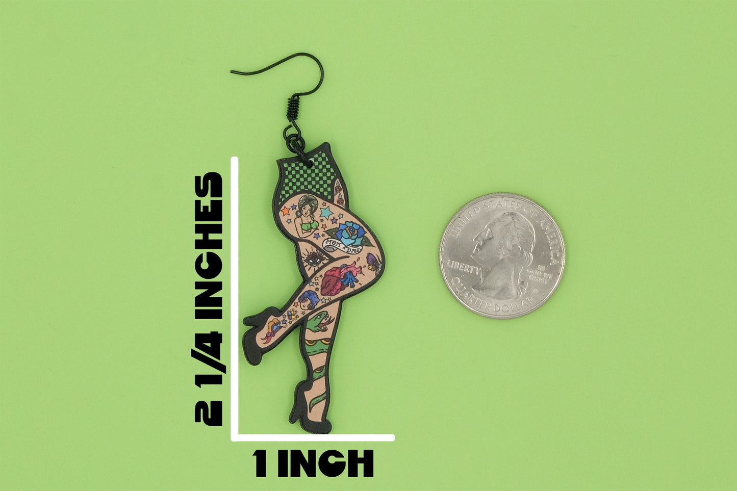 Handmade Original Flash Tattoo Punk Pin Up Girl Legs Weird Funky Statement Earrings Lightweight Plastic Earrings