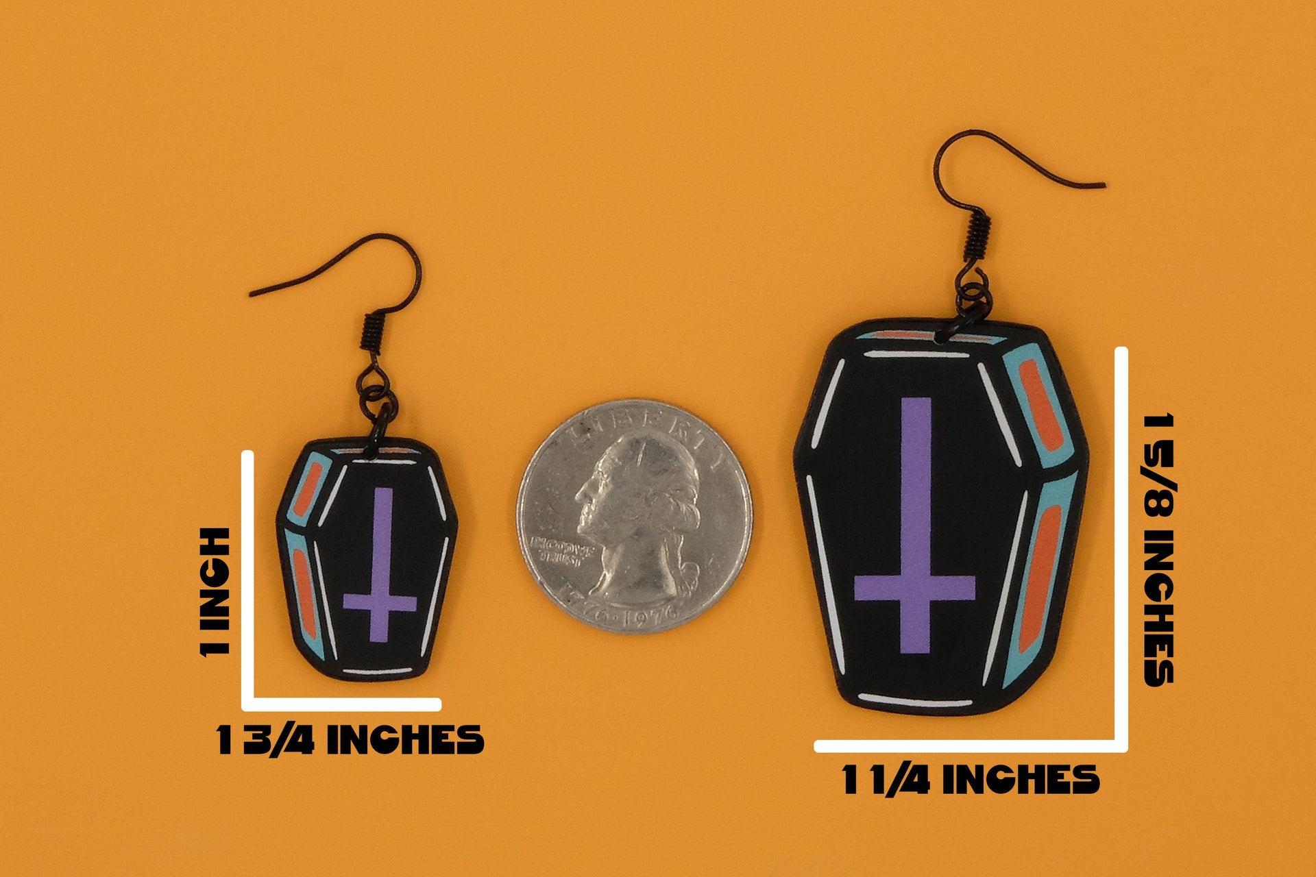 Handmade Original Cute Casket Punk Coffin Lightweight Plastic Earrings