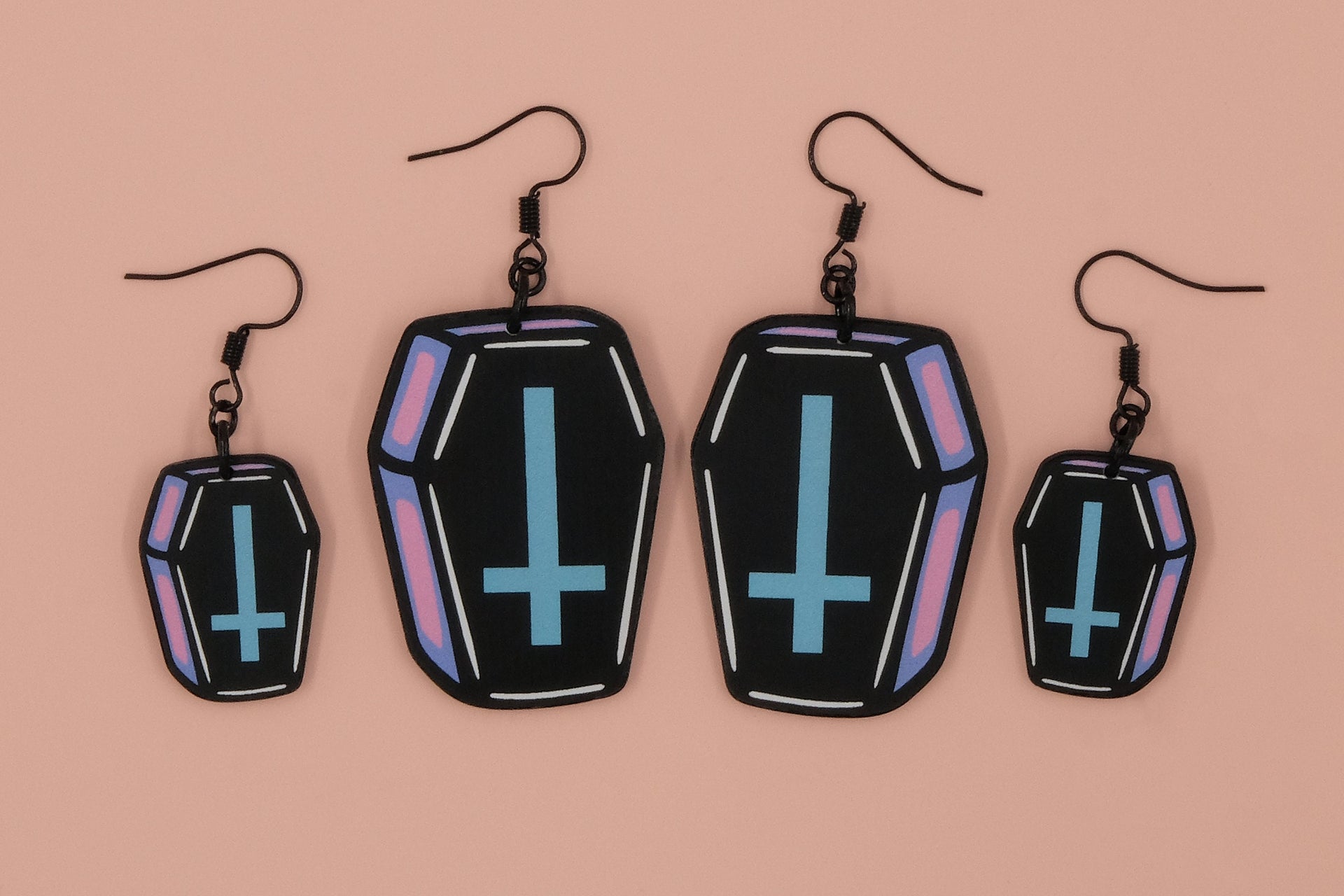 Handmade Original Cute Casket Punk Coffin Lightweight Plastic Earrings