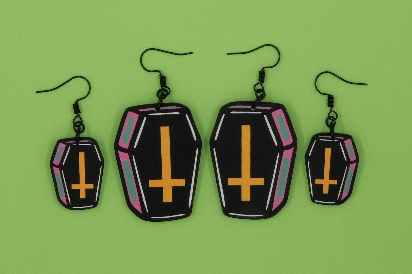 Handmade Original Cute Casket Punk Coffin Lightweight Plastic Earrings
