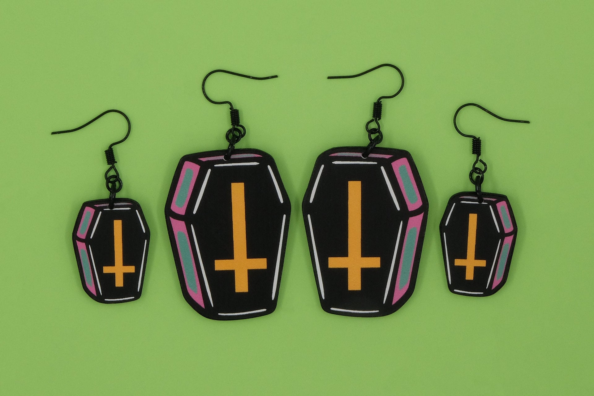 Handmade Original Cute Casket Punk Coffin Lightweight Plastic Earrings