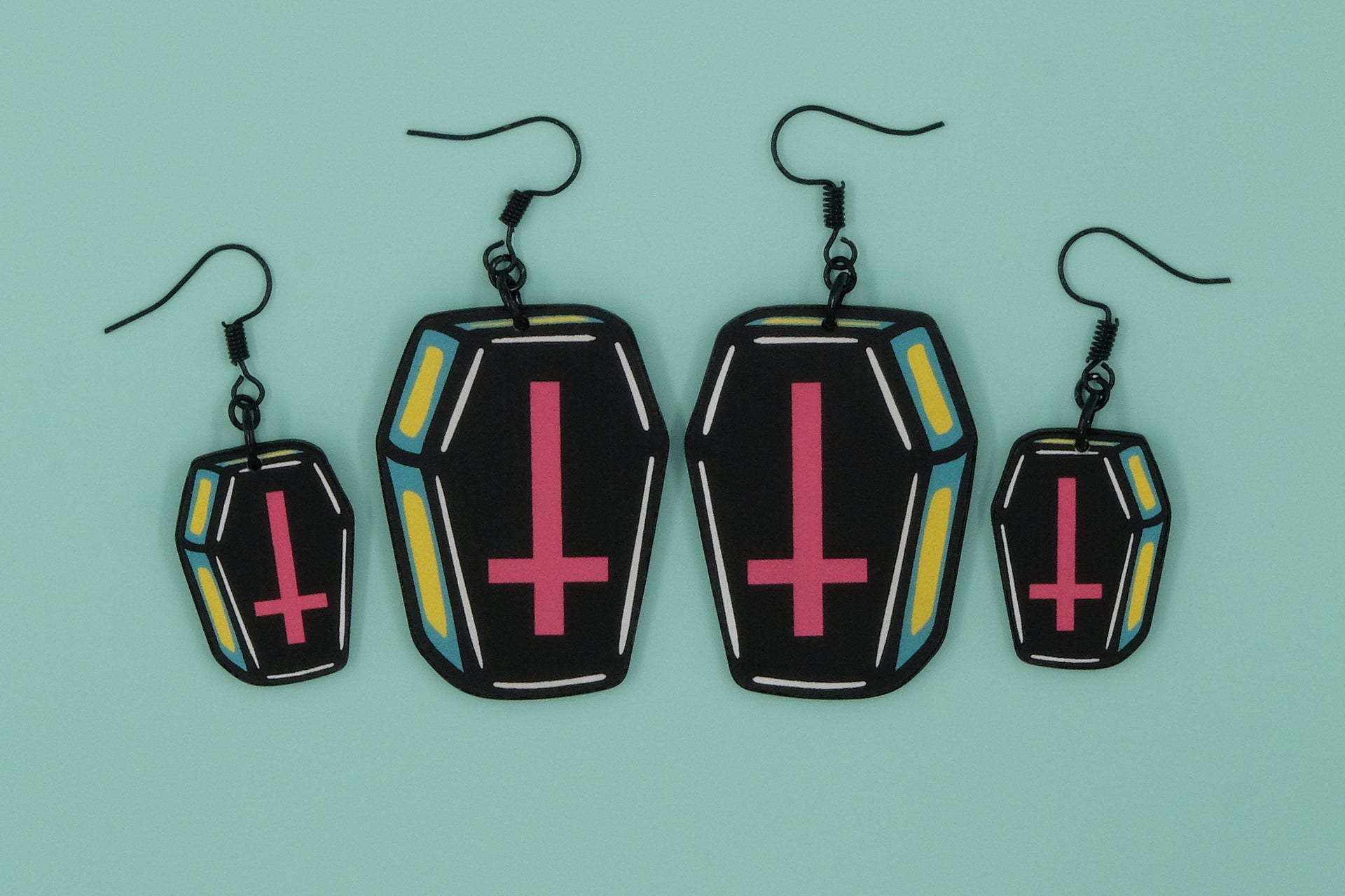 Handmade Original Cute Casket Punk Coffin Lightweight Plastic Earrings