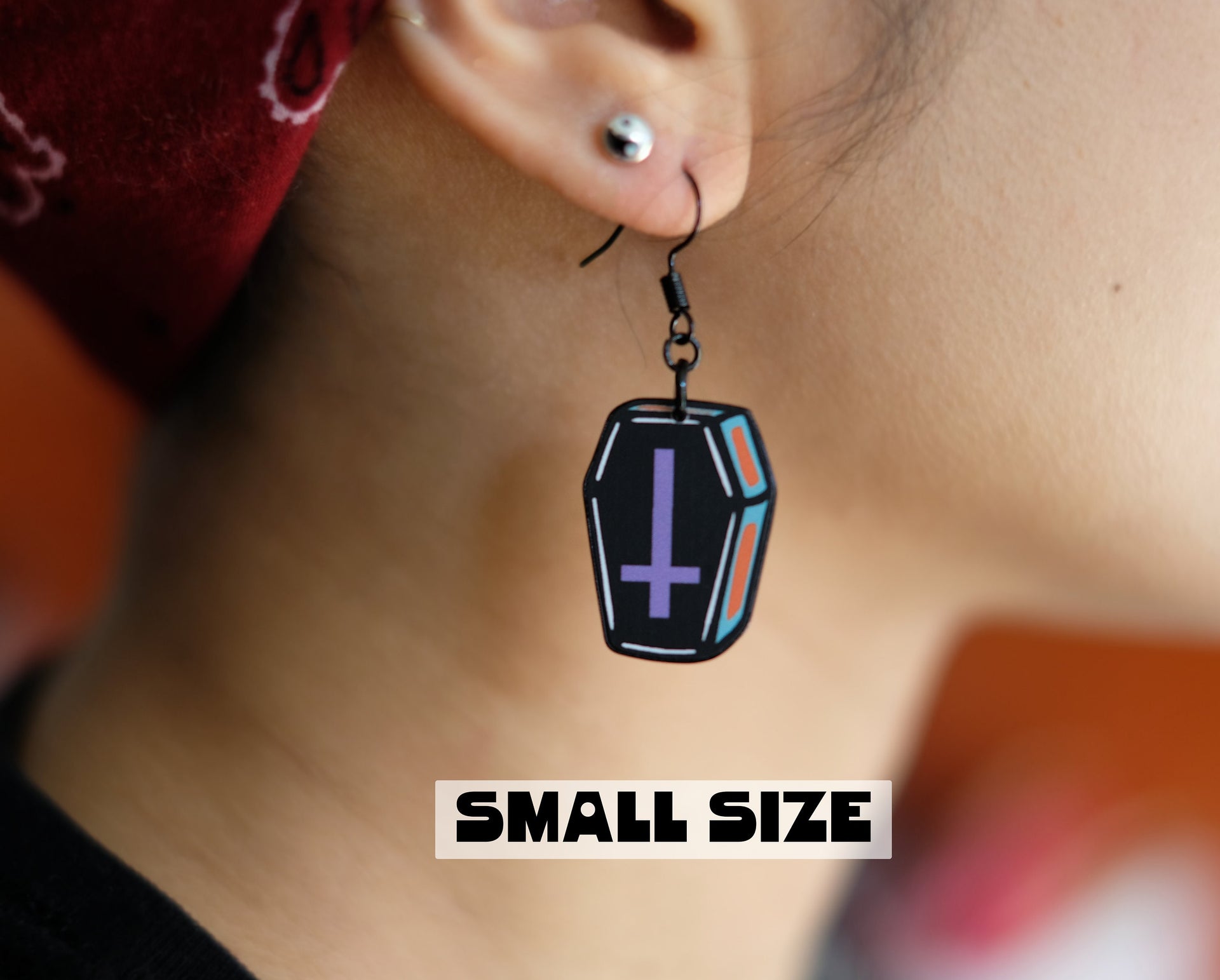 Handmade Original Cute Casket Punk Coffin Lightweight Plastic Earrings