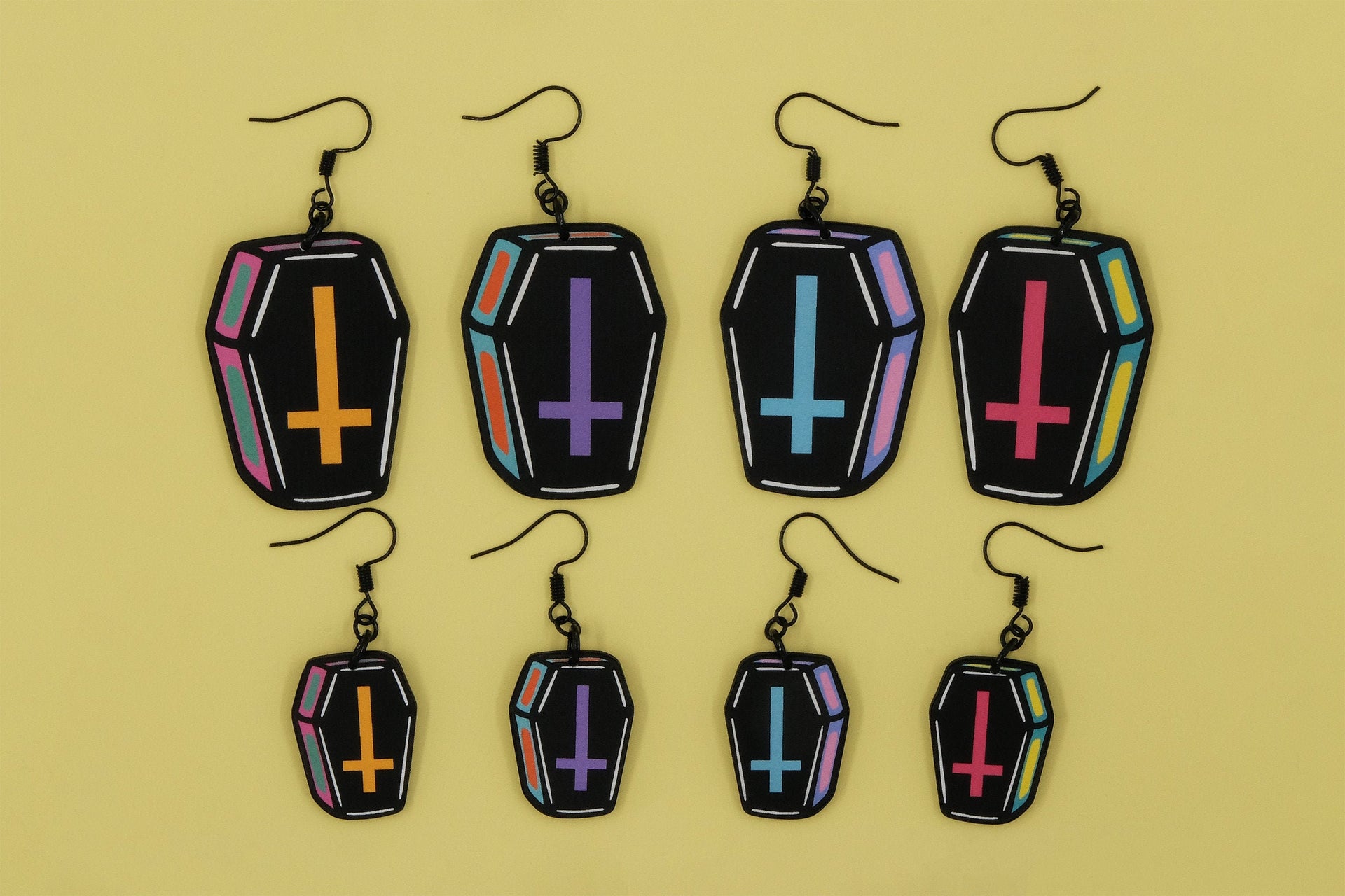 Handmade Original Cute Casket Punk Coffin Lightweight Plastic Earrings