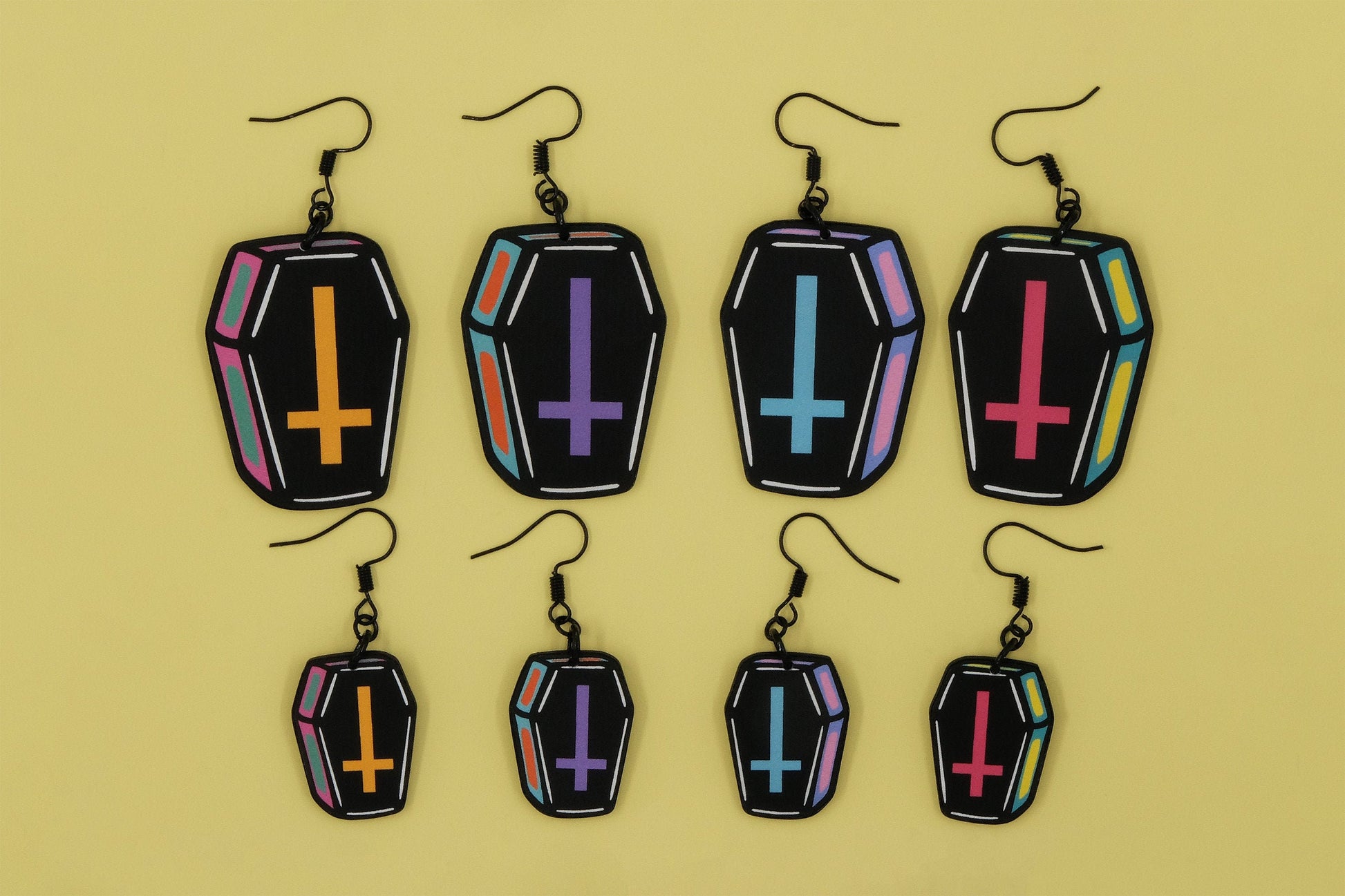 Handmade Original Cute Casket Punk Coffin Lightweight Plastic Earrings