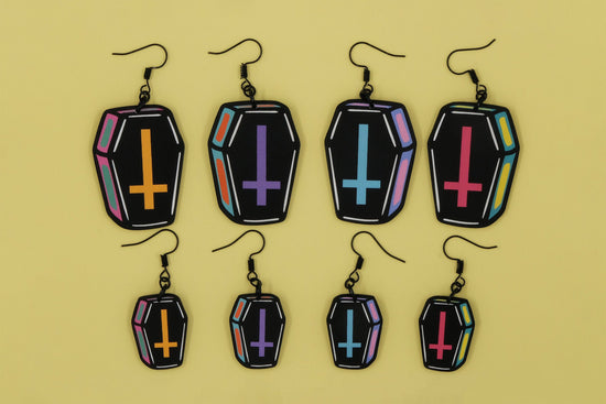 Handmade Original Cute Casket Punk Coffin Lightweight Plastic Earrings