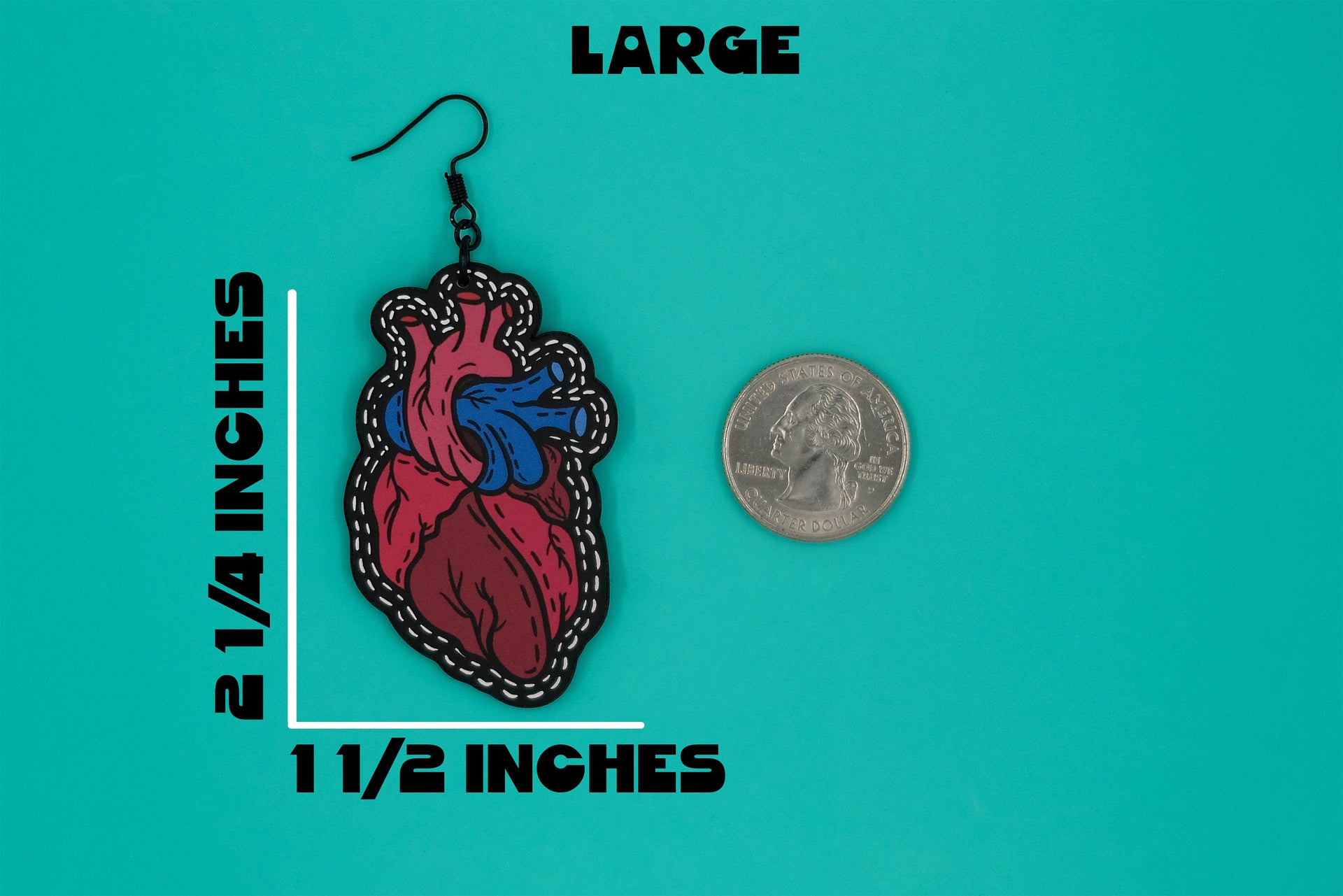 Handmade Original Tattoo Inspired Anatomical Heart Weird Statement Spooky Lightweight Plastic Earrings