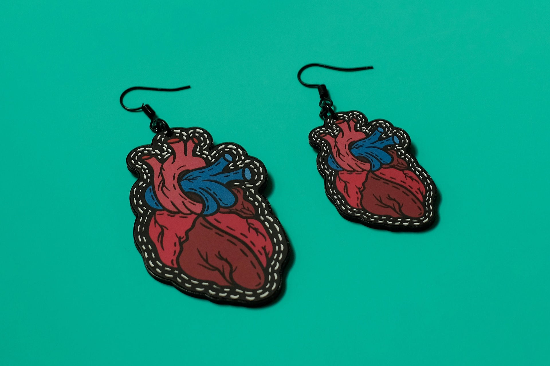 Handmade Original Tattoo Inspired Anatomical Heart Weird Statement Spooky Lightweight Plastic Earrings