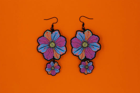 Handmade Original Cosmos Flower Spring Summer Statement Lightweight Plastic Earrings