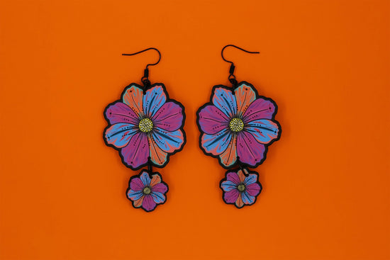 Handmade Original Cosmos Flower Spring Summer Statement Lightweight Plastic Earrings