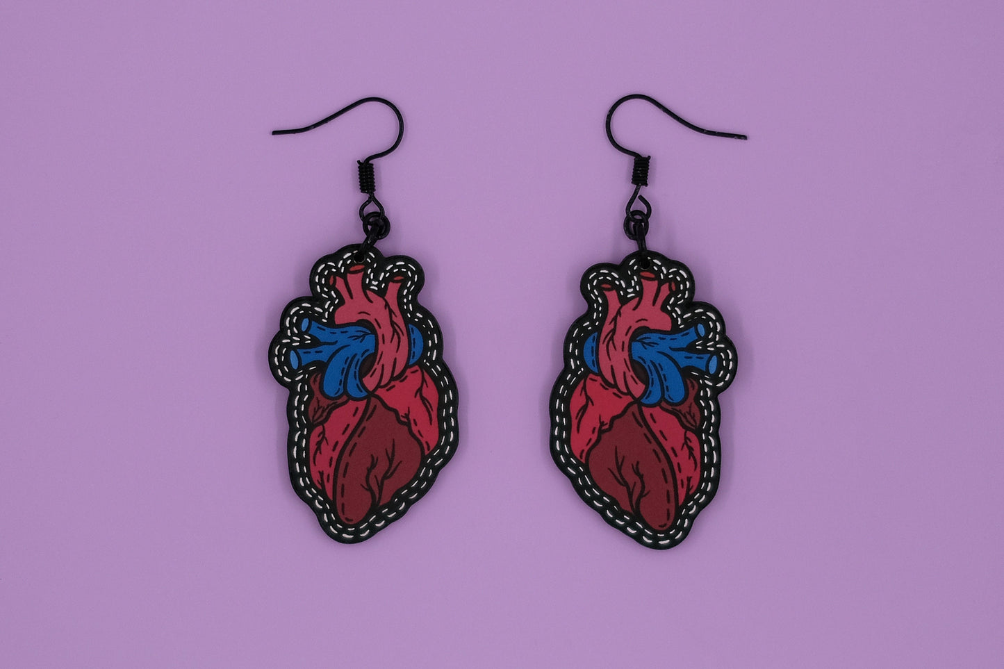 Handmade Original Tattoo Inspired Anatomical Heart Weird Statement Spooky Lightweight Plastic Earrings
