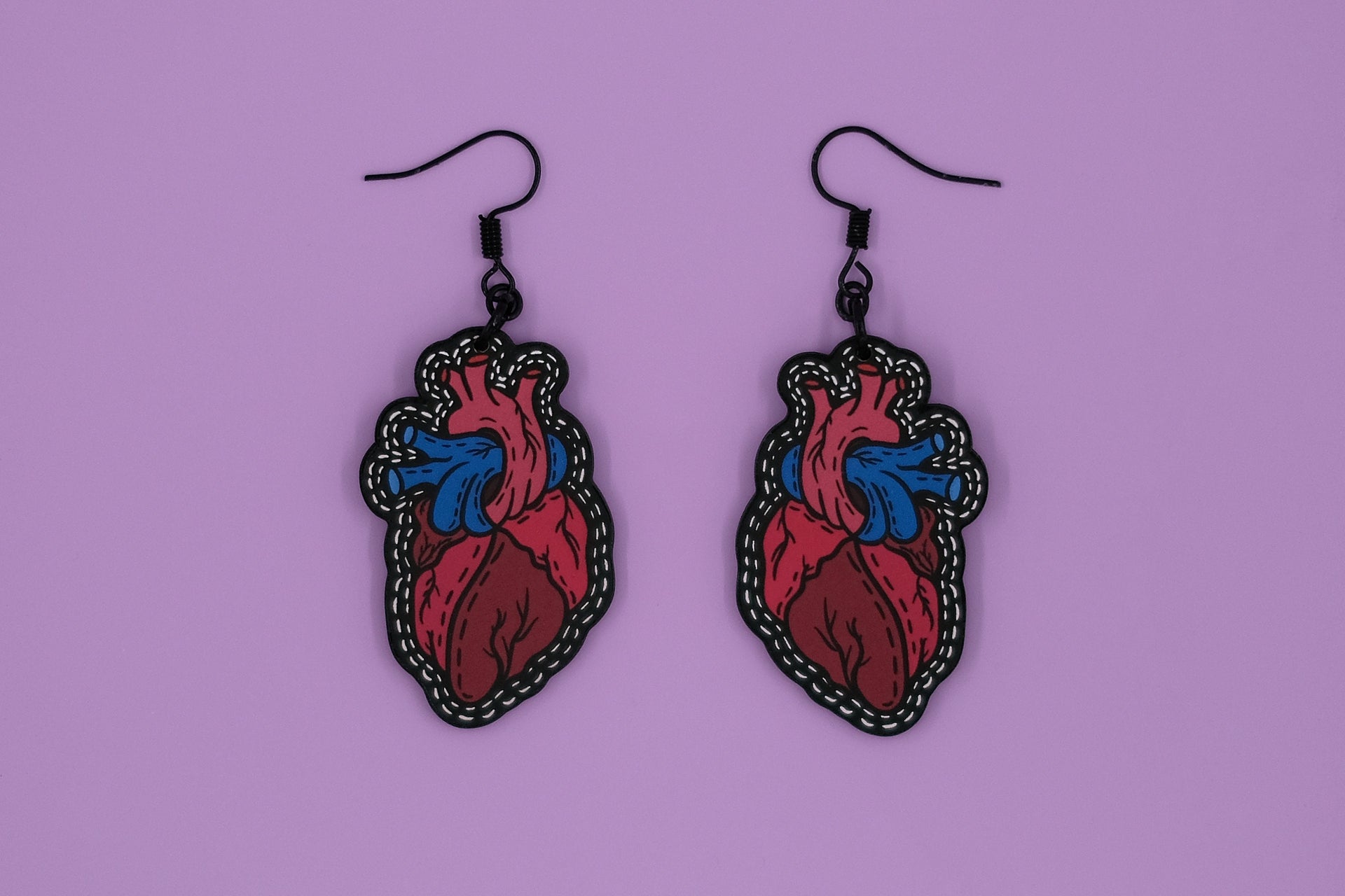 Handmade Original Tattoo Inspired Anatomical Heart Weird Statement Spooky Lightweight Plastic Earrings