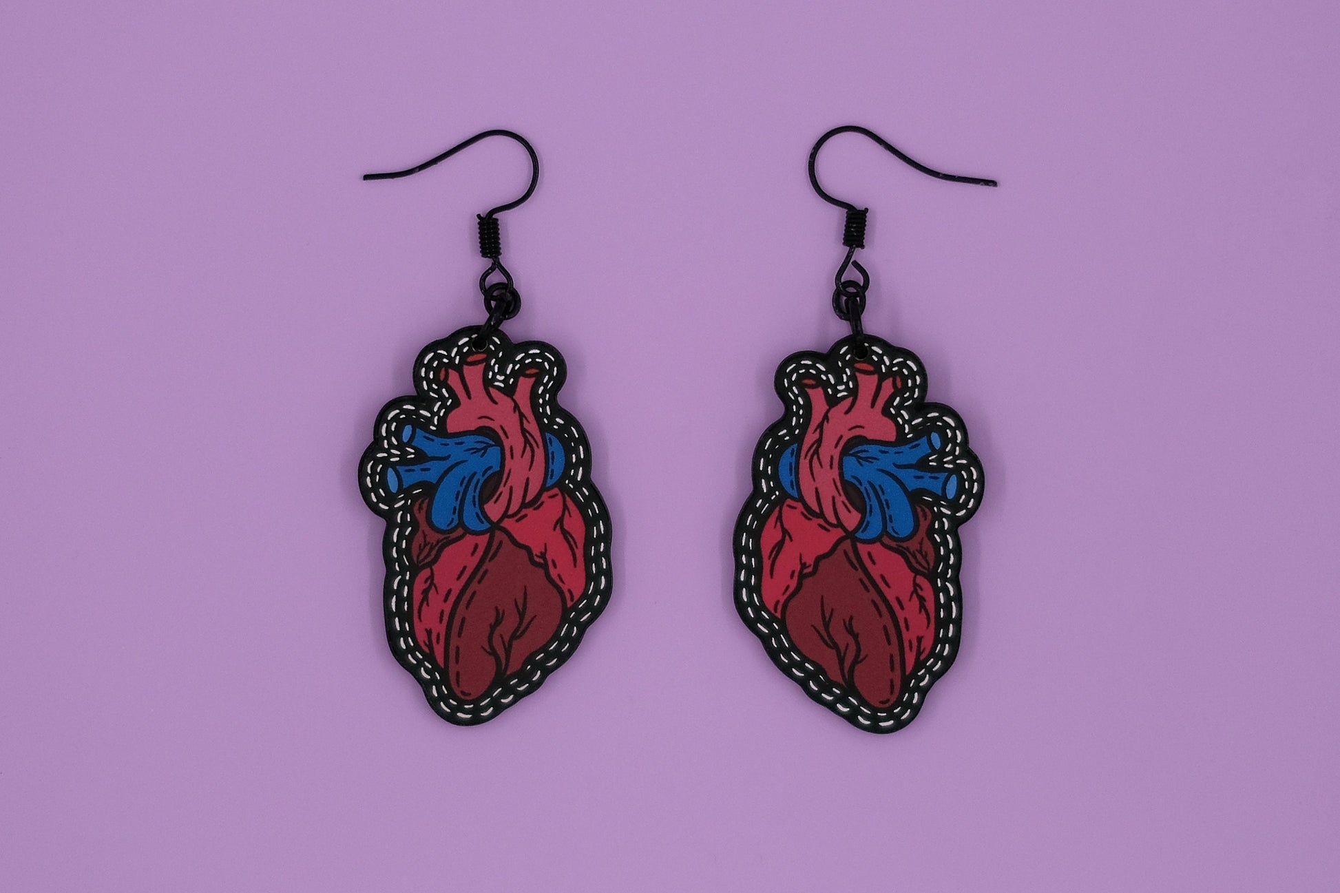 Handmade Original Tattoo Inspired Anatomical Heart Weird Statement Spooky Lightweight Plastic Earrings