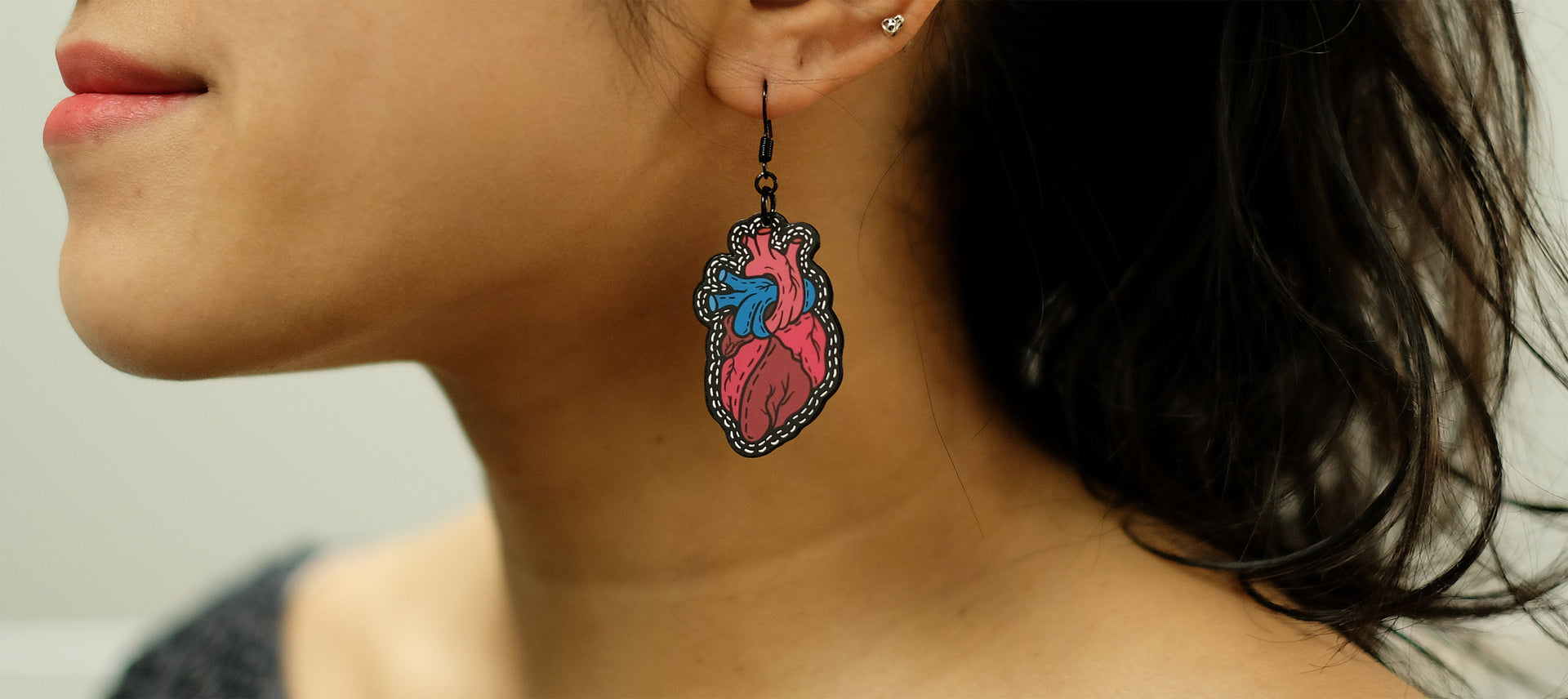Handmade Original Tattoo Inspired Anatomical Heart Weird Statement Spooky Lightweight Plastic Earrings