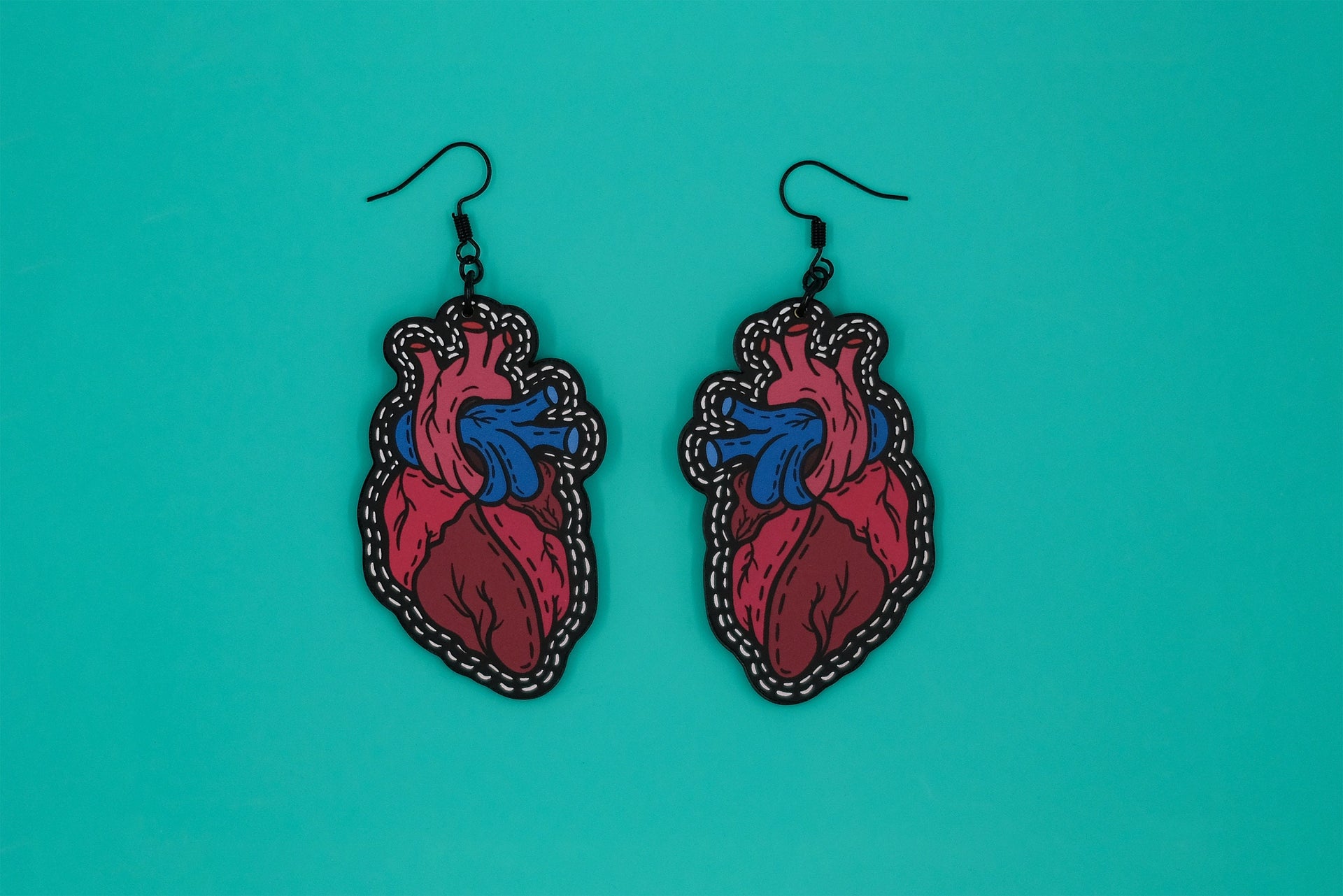 Handmade Original Tattoo Inspired Anatomical Heart Weird Statement Spooky Lightweight Plastic Earrings