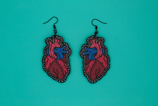 Handmade Original Tattoo Inspired Anatomical Heart Weird Statement Spooky Lightweight Plastic Earrings