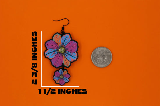 Handmade Original Cosmos Flower Spring Summer Statement Lightweight Plastic Earrings