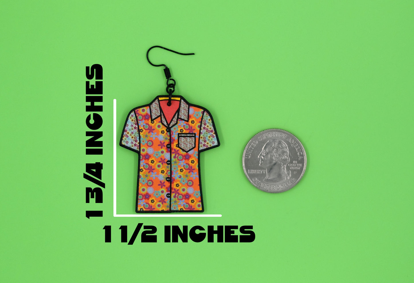 Funky Handmade Retro Flower Hawaiian Shirt Psychedelic Weird Spring Summer Statement Lightweight Plastic Earrings