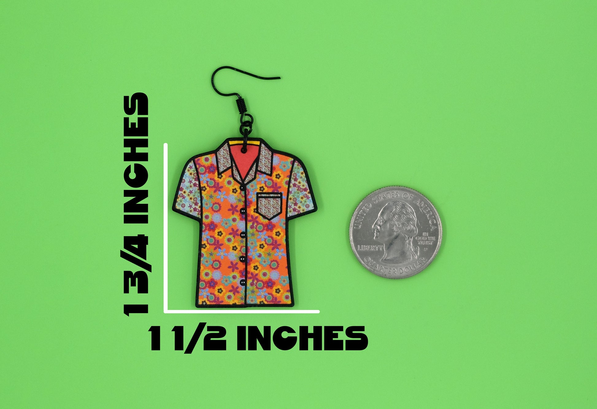 Funky Handmade Retro Flower Hawaiian Shirt Psychedelic Weird Spring Summer Statement Lightweight Plastic Earrings