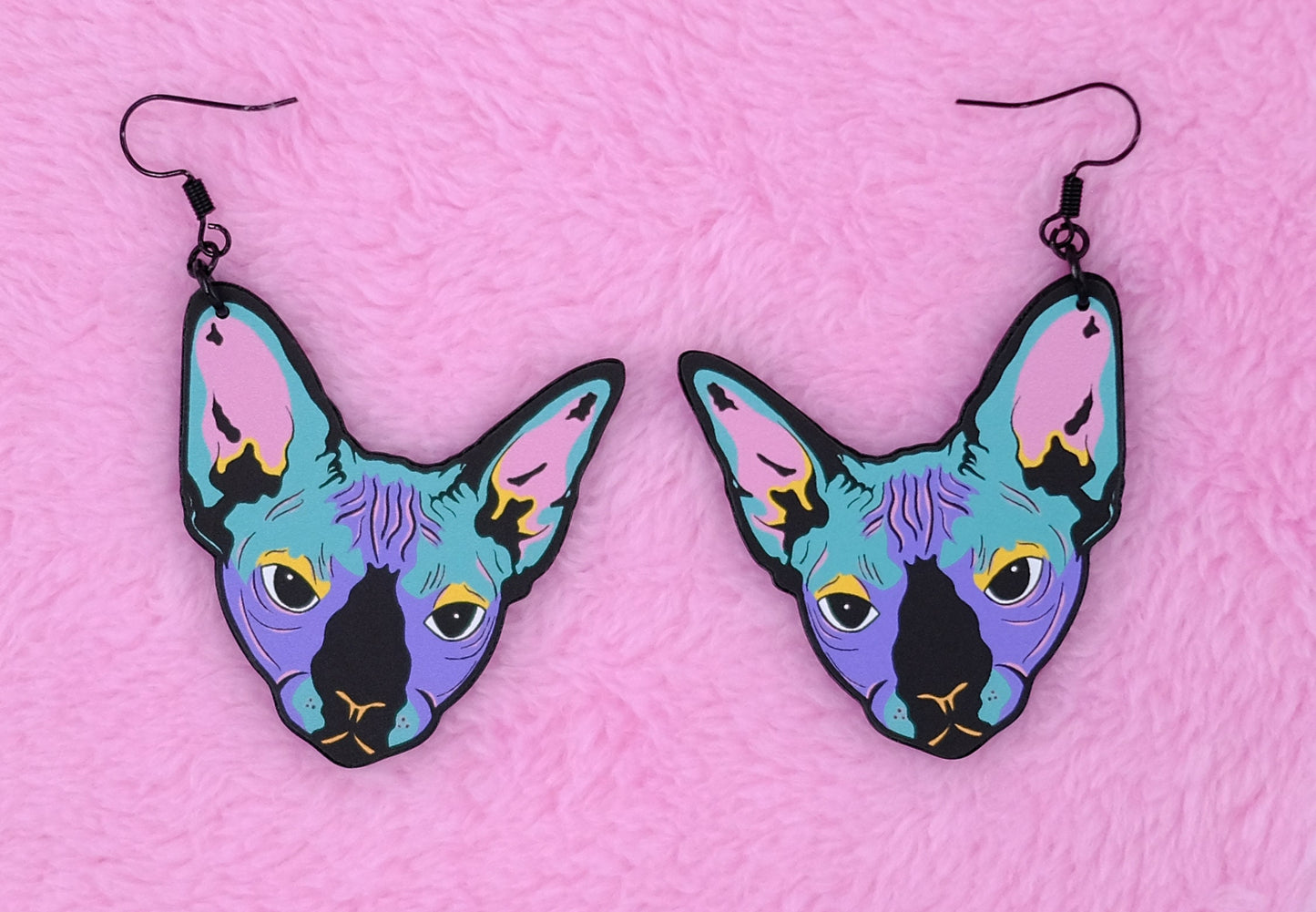 Handmade Original Pastel Punk Goth Louise The Hairless Sphinx Cat Lightweight Plastic Earrings