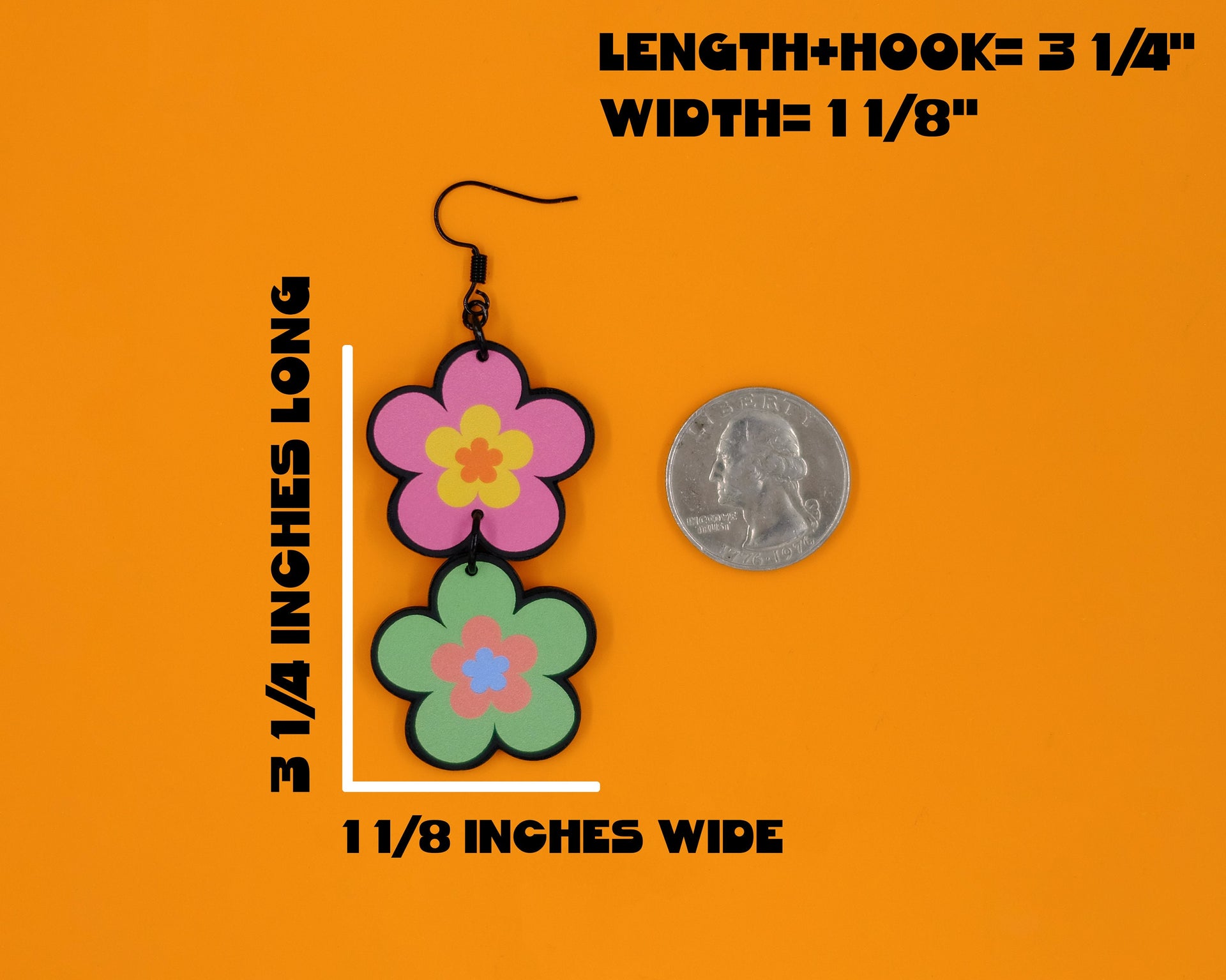 Handmade Original Groovy Retro Mod Colorful Flower Mismatched Funky Summer Statement Lightweight Plastic Earrings