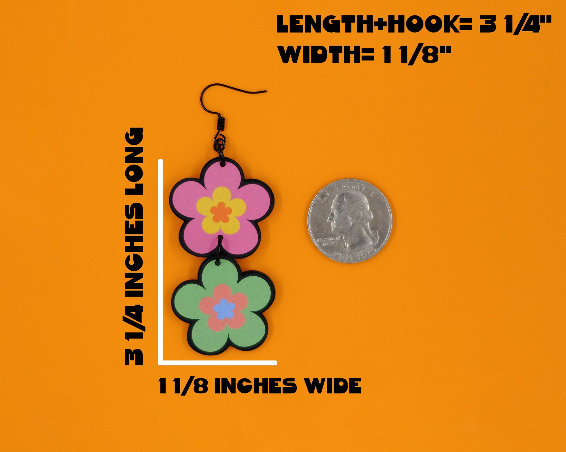 Handmade Original Groovy Retro Mod Colorful Flower Mismatched Funky Summer Statement Lightweight Plastic Earrings