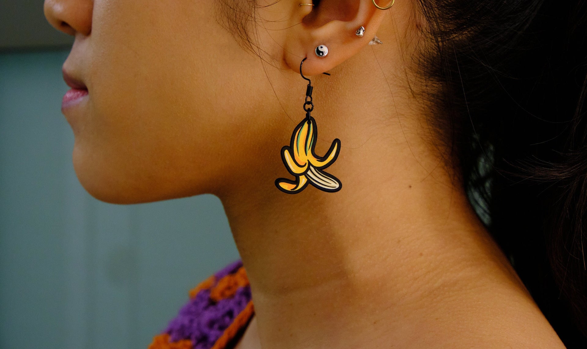 Handmade Original Banana Weird Statement Earrings Spring Summer Lightweight Plastic Earrings
