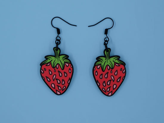Handmade Original Mini Large Juicy Strawberry Lightweight Plastic Earrings