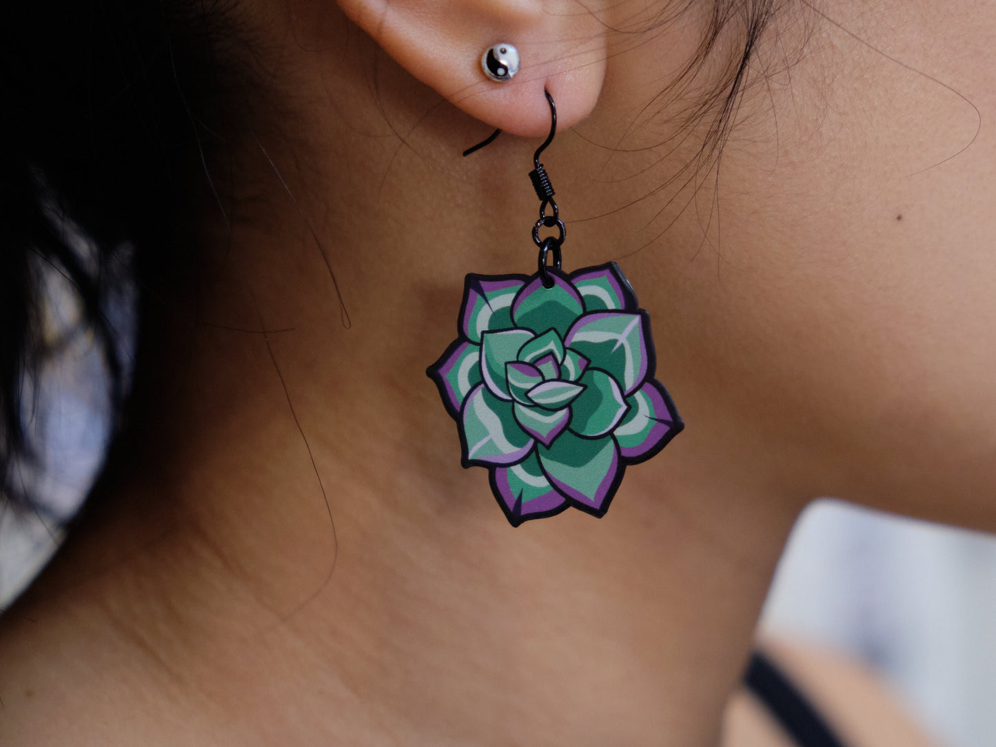 Handmade Original Succulent Plant Spring Summer Lightweight Plastic Earrings