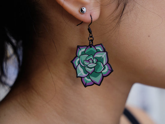 Handmade Original Succulent Plant Spring Summer Lightweight Plastic Earrings