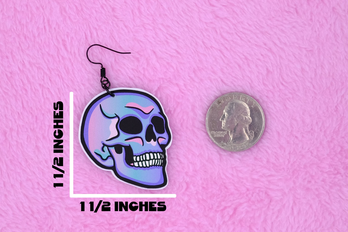 Handmade Original Pastel Punk Goth Pretty and Punk Skull Weird Statement Halloween Lightweight Plastic Earrings