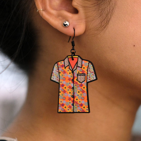 Funky Handmade Retro Flower Hawaiian Shirt Psychedelic Weird Spring Summer Statement Lightweight Plastic Earrings