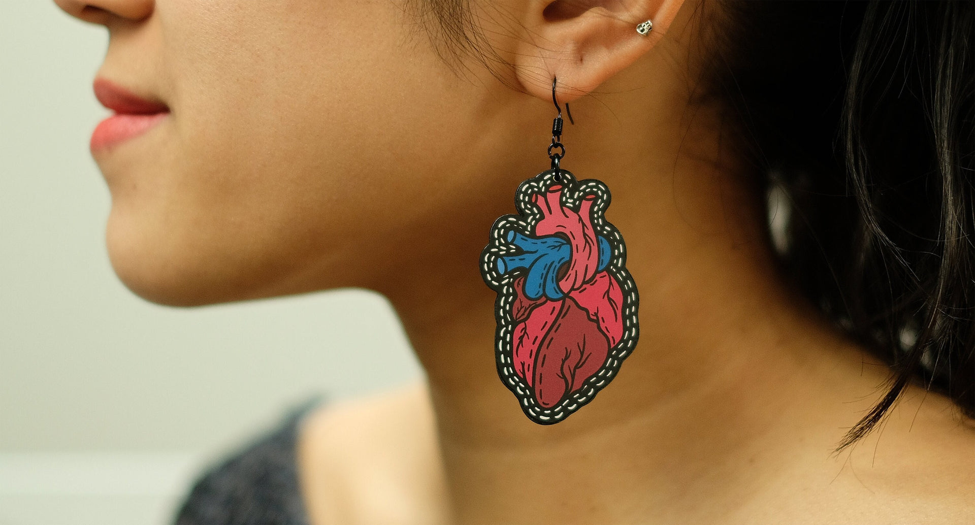 Handmade Original Tattoo Inspired Anatomical Heart Weird Statement Spooky Lightweight Plastic Earrings