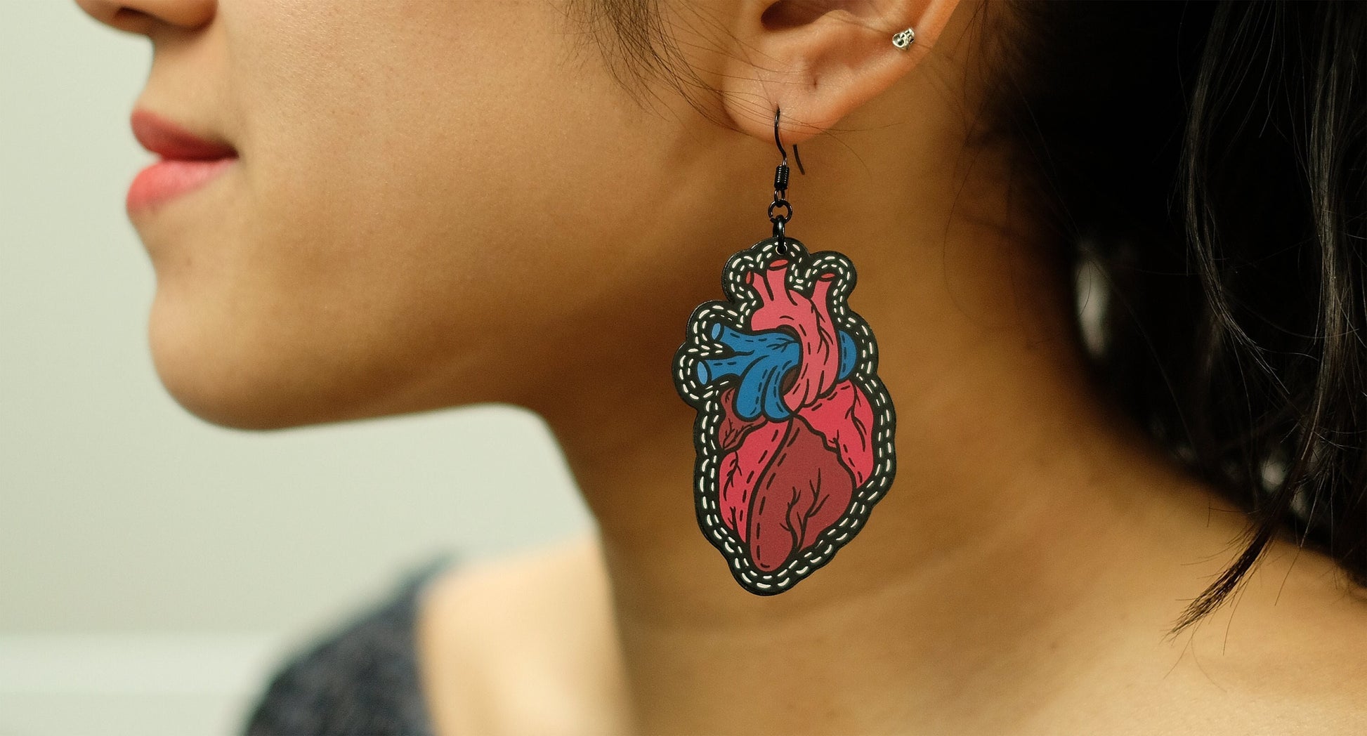 Handmade Original Tattoo Inspired Anatomical Heart Weird Statement Spooky Lightweight Plastic Earrings
