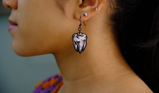 Handmade Original Tattoo Inspired Teeth Molars Lightweight Plastic Earrings