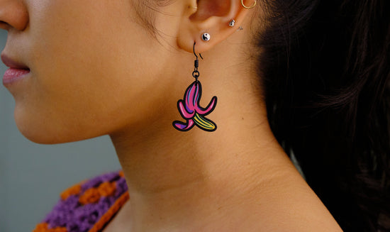 Handmade Original Radioactive Banana Weird Statement Earrings Spring Summer Lightweight Plastic Earrings