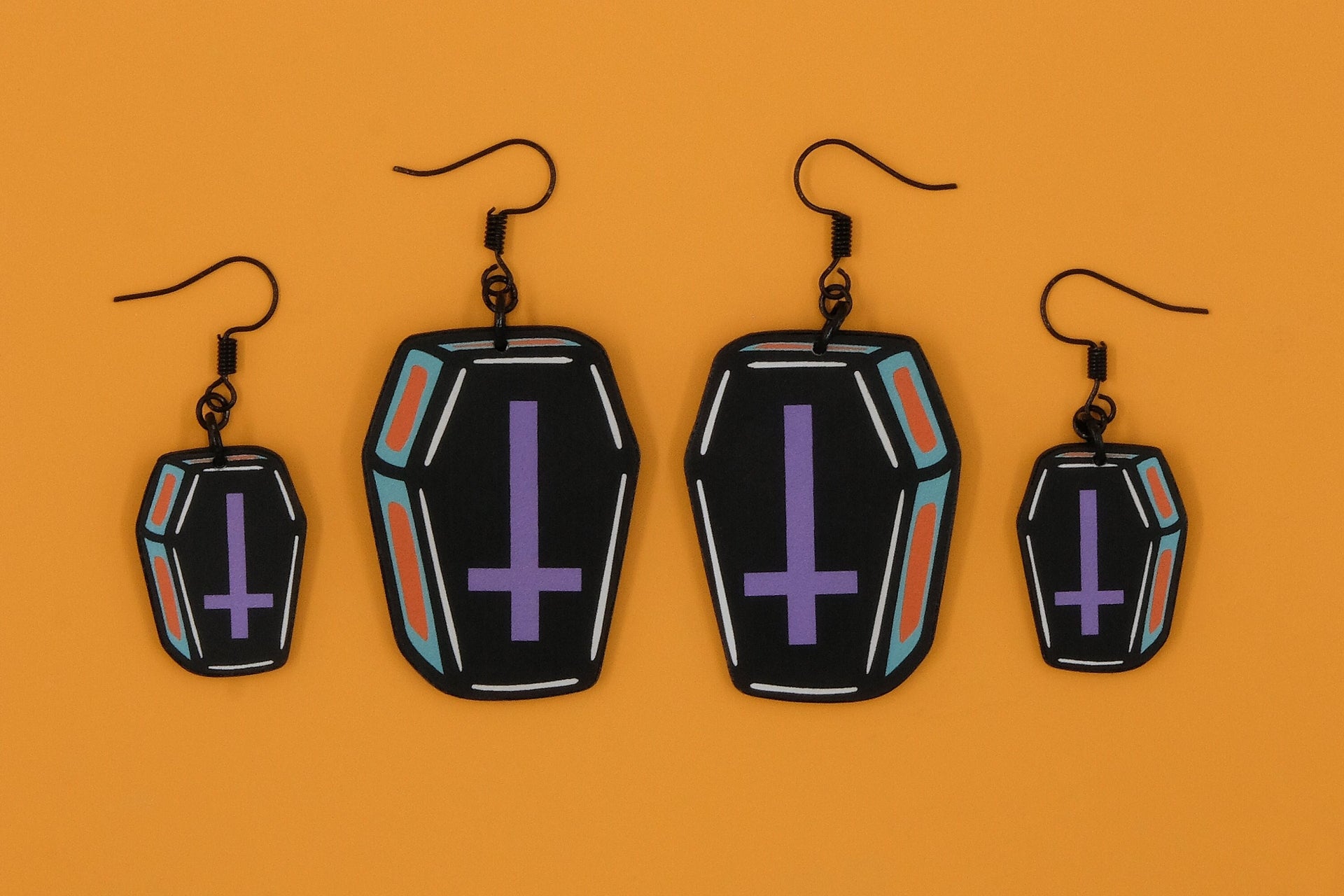 Handmade Original Cute Casket Punk Coffin Lightweight Plastic Earrings