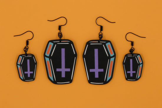 Handmade Original Cute Casket Punk Coffin Lightweight Plastic Earrings