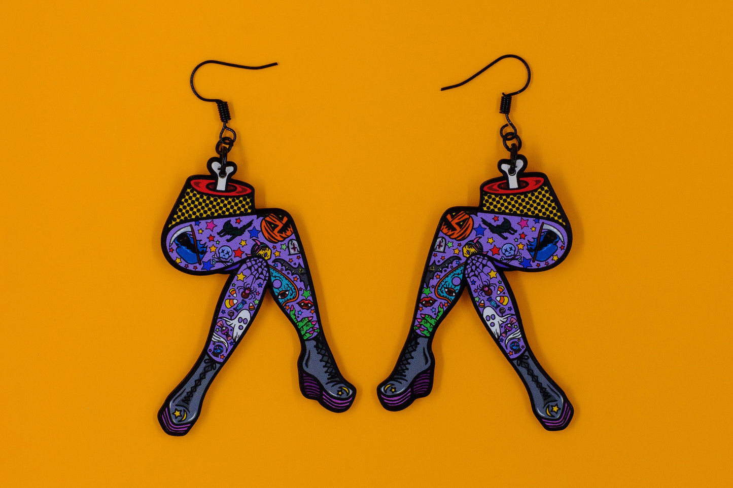 Handmade Original Ghoul Pin-up October Spooky Creepy Cute Halloween Pinup Gothmas Tattoo Legs Punk Lightweight Plastic Earrings Made In USA