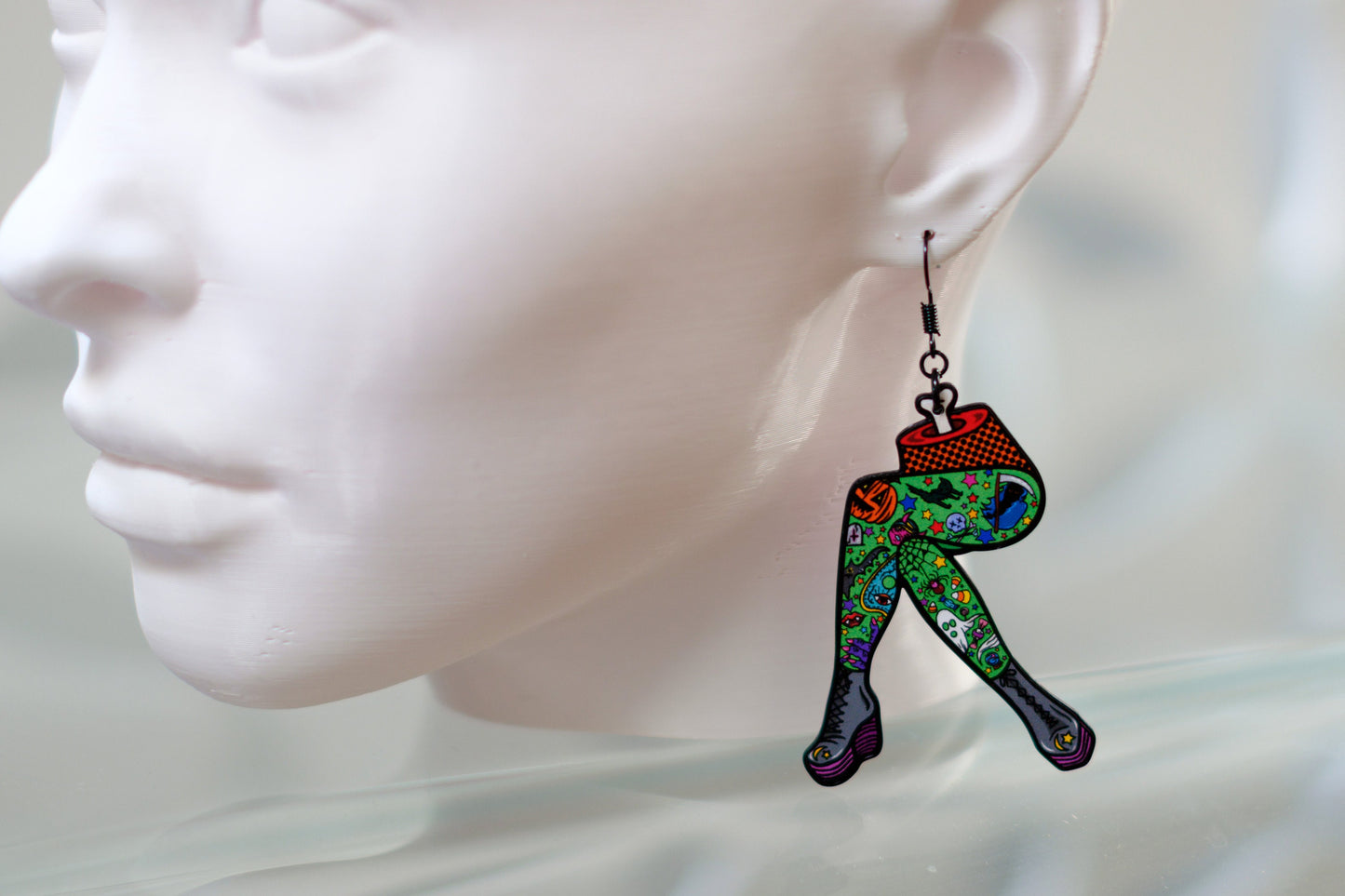Handmade Original Ghoul Pin-up October Spooky Creepy Cute Halloween Pinup Gothmas Tattoo Legs Punk Lightweight Plastic Earrings Made In USA