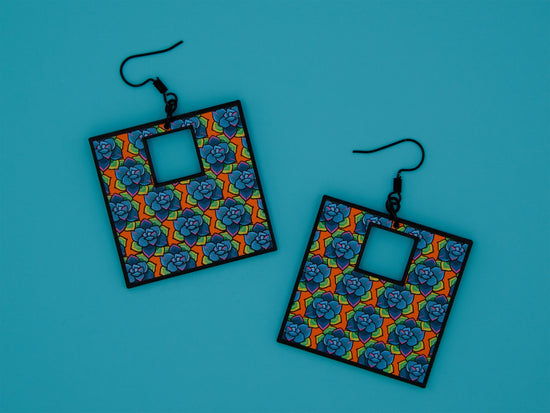 Handmade Original Retro Square Patterned Succulent Plant Lightweight Plastic Earrings